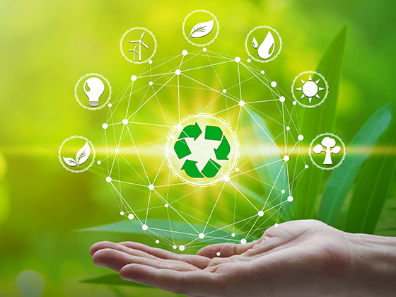 リサイクルマークを使用したリユース・リサイクルのイメージを表す画像